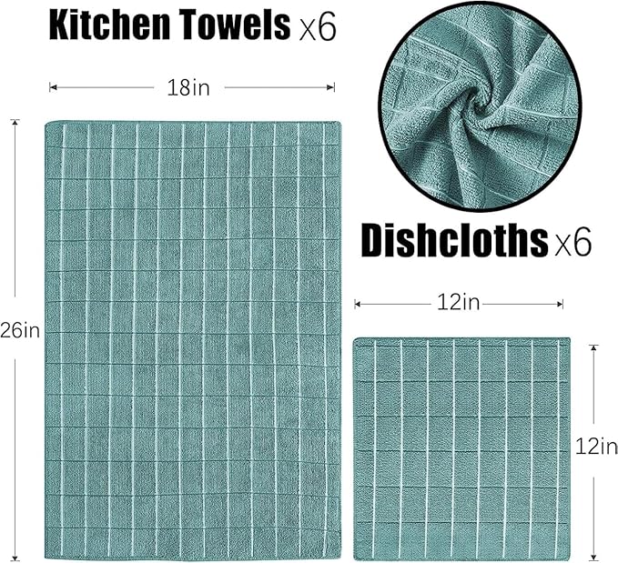 Microfiber Kitchen Towels and Dishcloths Set, 26 X 18 Inch and 12 X 12 Inch