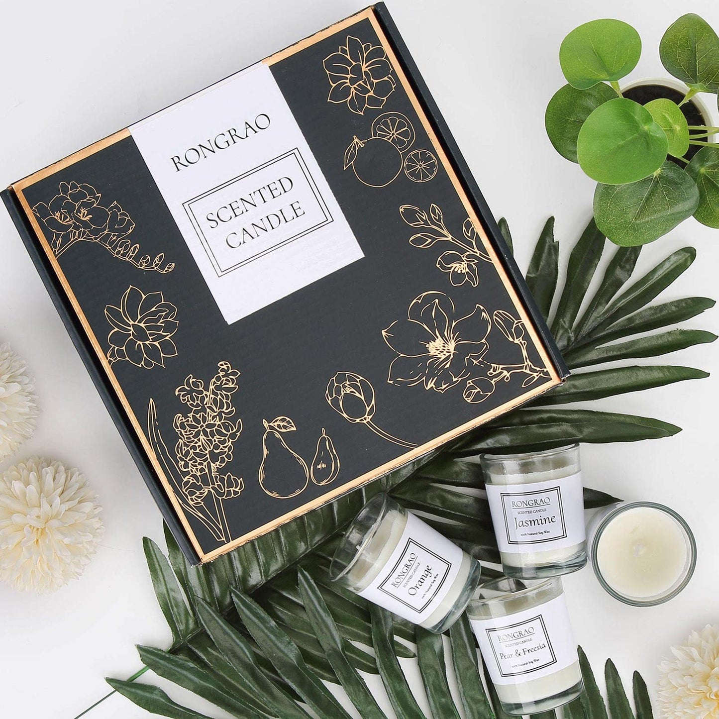Scented Candles Gift Set, Soy Wax Candle of Jasmine, Pear & Freesia, Orange, Bluebell, Perfect for Women, Birthday, Bath Yoga, Weddings, Christmas, Mother’s Day, Valentine’s Day