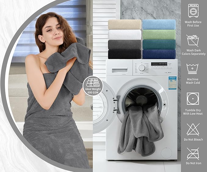 8 Piece Bathroom Towel Set Dark Gray |2 Oversized Large Bath Towels Sheet