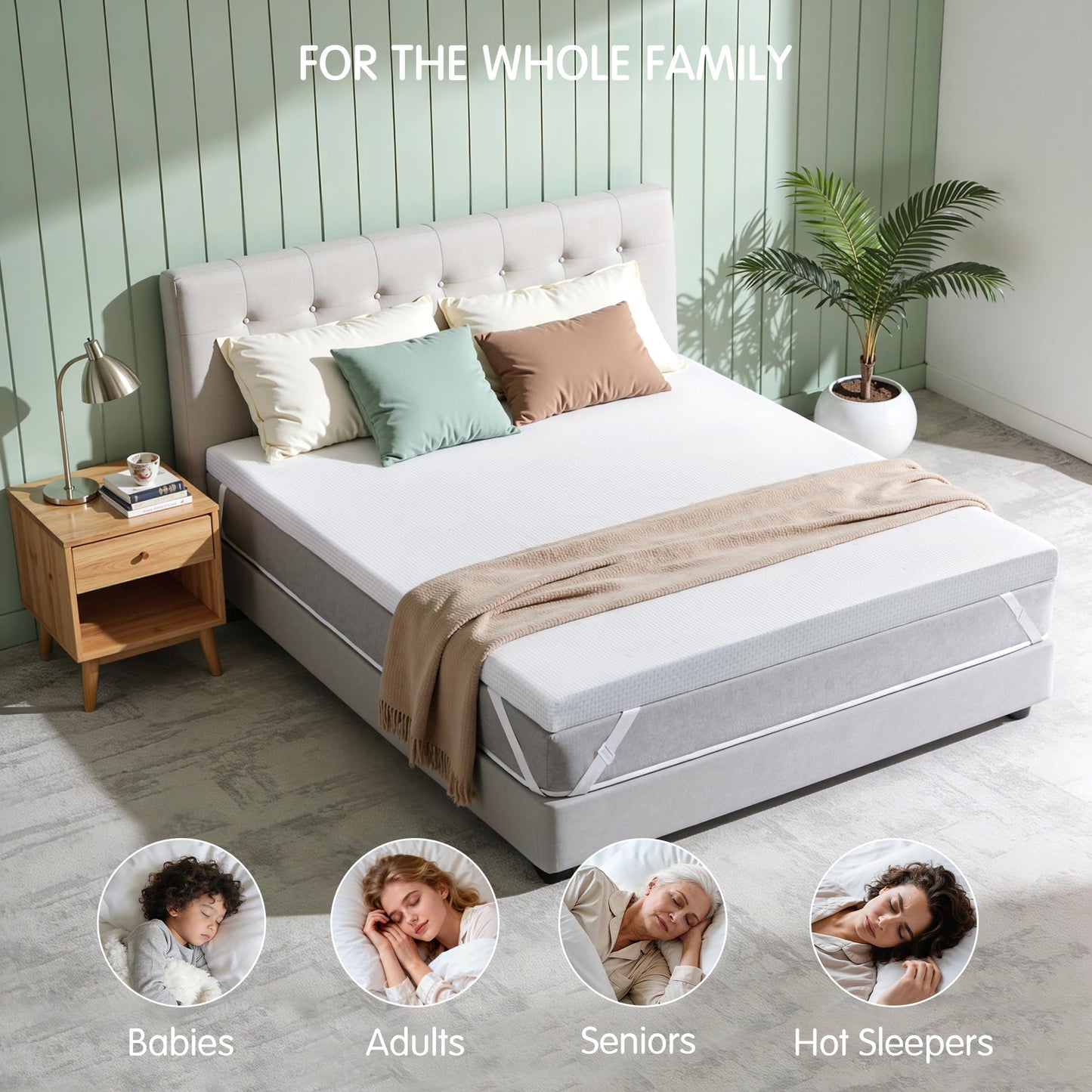 Subrtex Mattress Topper Cover (Only Cover) Mattress Protector Bedding Rayon Made from Bamboo Removable Mattress Encasement Mattress Cover with Zipper (4 Inch, White, Queen)