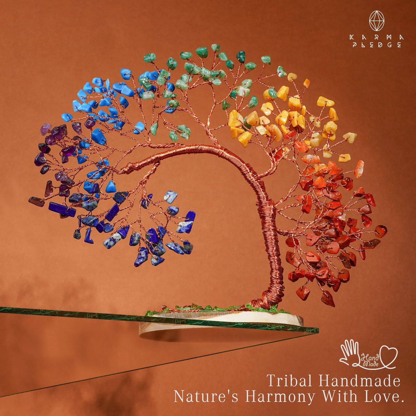 KARMAPLEDGE 7 Chakra Tree of Life for Home, Office, Room, Wall Decor to Bring Money & Good Luck, Handmade Healing Crystal Tree Gifts for Women, Men, Mom & Dad, Unique Gifts for Birthday & Anniversary