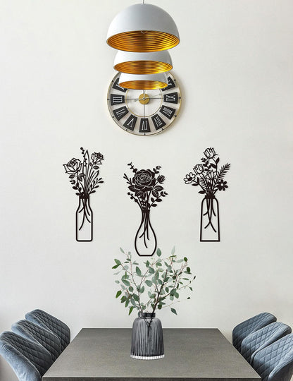 Wcro Metal Flowers Wall Decor,3 Pieces Rose Design Metal Wall Art,Rustic Farmhouse Decor for Garde Living Room Dining Room Bathroom Kitchen,Home Decor Gift (black-rose).