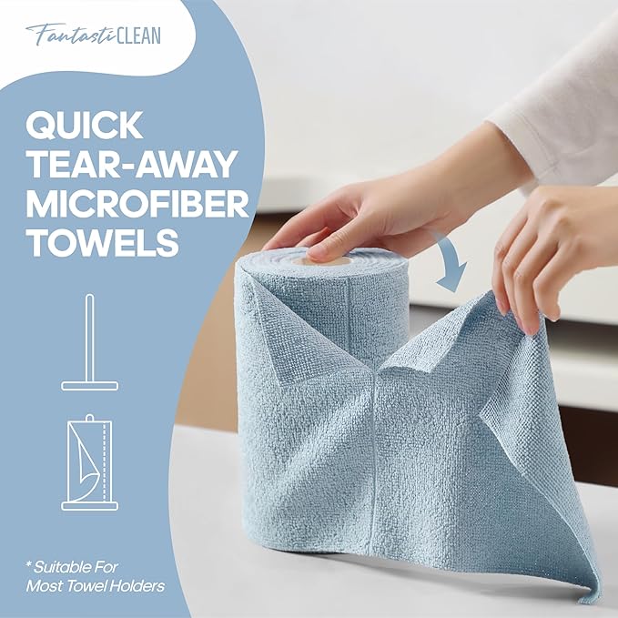 Fantasticlean Microfiber Cleaning Cloth Roll -60 Pack, Tear Away Paperless