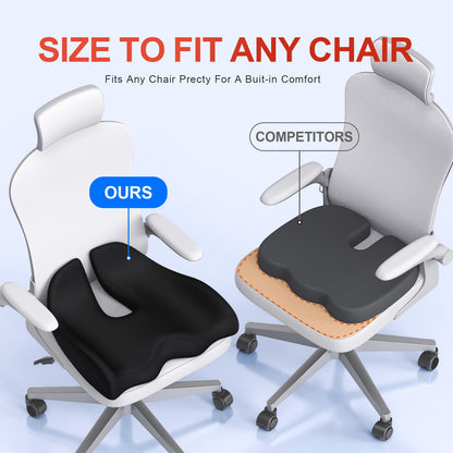 Benazcap X Large Memory Seat Cushion for Office Chair Ergonomic Cushions Pad Pillow for Pressure Relief Sciatica & Pain Relief Memory Foam for Long Sitting for Gaming Chair and Car Seat Black