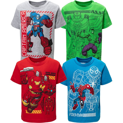 Marvel Avengers Mech Strike Spider-Man Hulk Iron Man Little Boys 4 Pack Graphic T-Shirts Blue/Green/Grey/Red 6