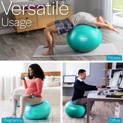 Core Balance Anti Burst Gym Ball, 45-85cm With Hand Pump (65cm, Teal)