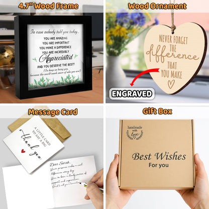 Thank You Appreciation Gift Set with Inspirational Quote Sign, Wooden Heart Ornament & Card – Meaningful Recognition Gift Doctor, Coworkers, Employees, Teachers – Desk or Wall Decor HF483