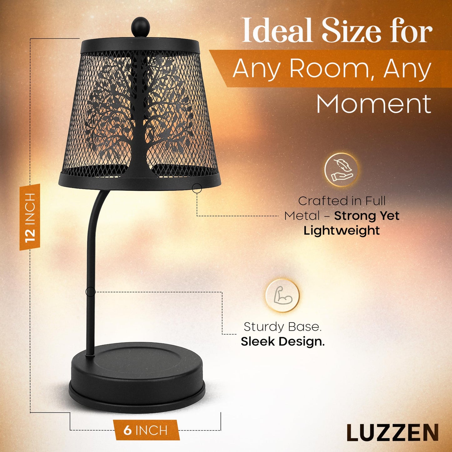 LUZZEN Farmhouse Candle Warmer Lamp Black – Large Flameless & Smokeless Candle Melter lamp with Timer & Adjustable Light,for Aromatic Candles – Zen & Meditation Decor, Lampara para Velas Aromaticas
