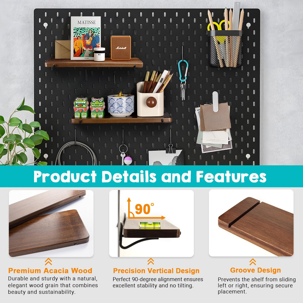 SEMPOMA 2 Pack Walnut Color Pegboard Shelf, Peg Board Organizer Accessories, Compatible with IKEA Skadis Pegboard for Home Office, Craft Room, Gaming