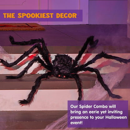 JOYIN 6.5ft Halloween Spider Outdoor Decorations, Light-up LED Eyes Scary Giant Fake Large Hairy Spider Props for Halloween Yard Lawn Decoration, Indoor Party Supplies and Outside Decor, Black