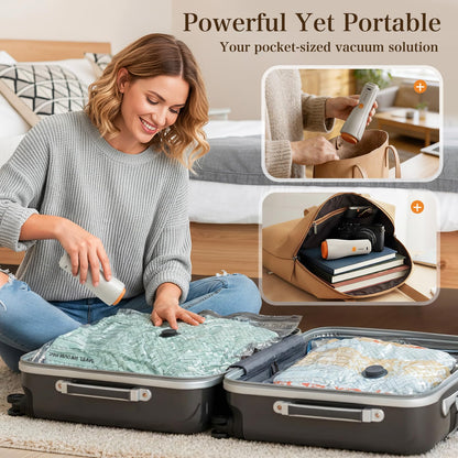 QcoQce Vacuum Storage Bags with Rechargeable Electric Pump, Space Saver Bags for Travel, Vacuum Seal Bags for Clothing, Bedding, Seasonal Storage, Compression Packing Bags for Suitcase