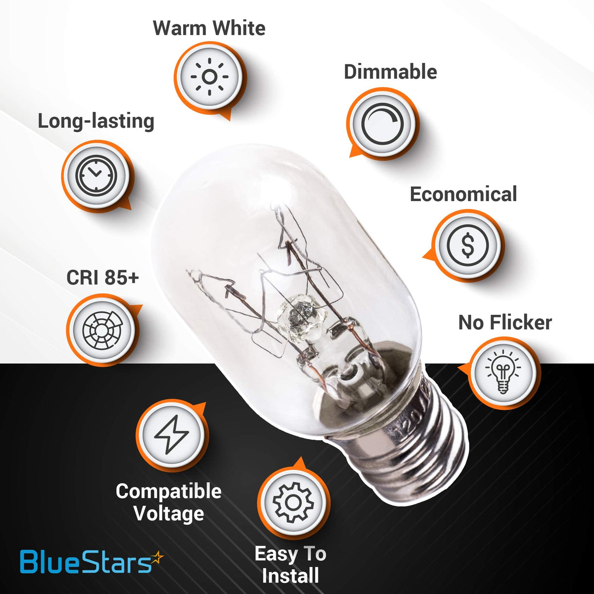 BlueStars E12 T20 25W Incandescent Bulbs Salt Lamp 120V 2700K Warm White Light 150lm for Himalayan Salt Lamps & Baskets, Scentsy Plug-in & Wax Warmers, Night Lights - 8 Packs