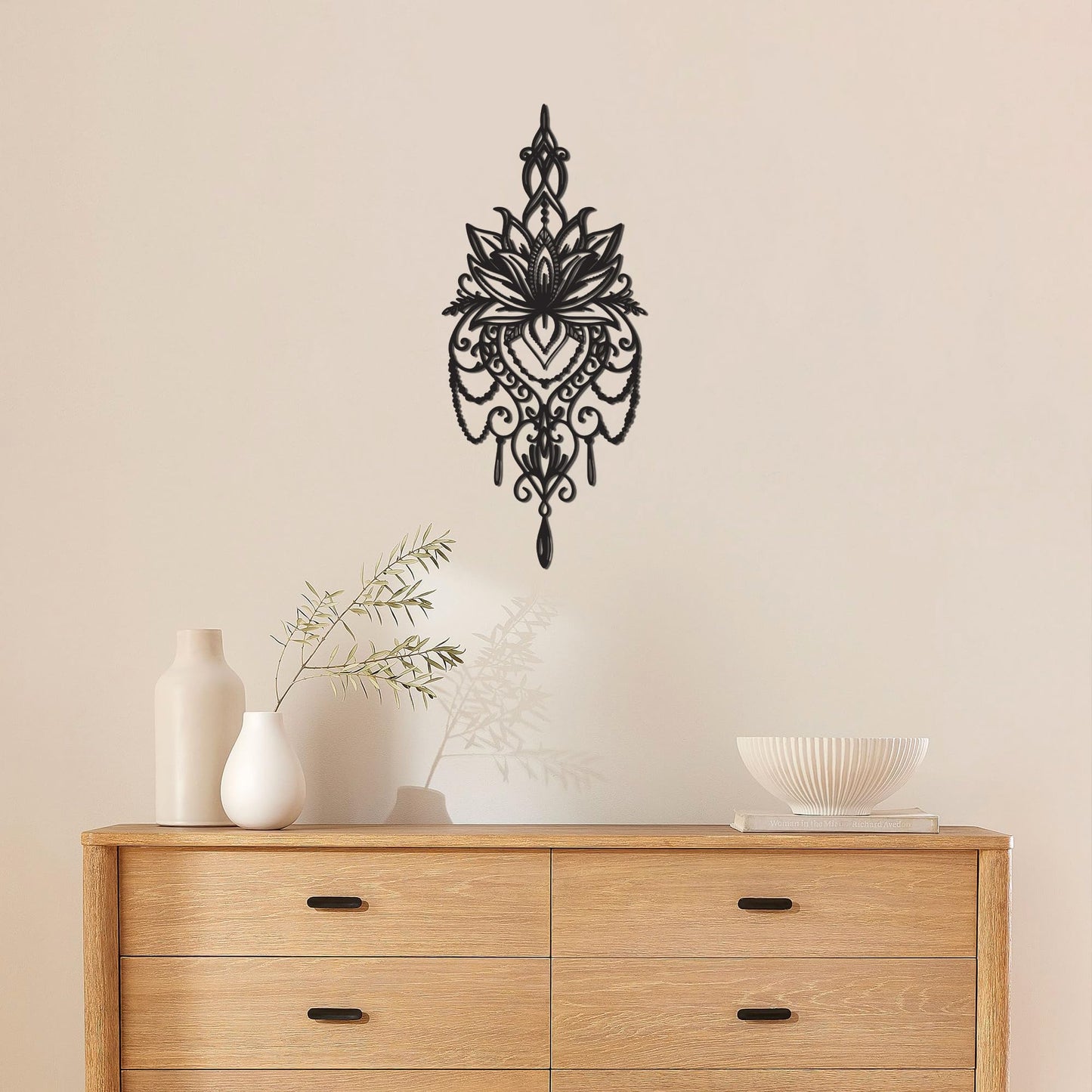 JEWLOVE Metal Mandala Wall Art – Sacred Geometry Lotus Flower Decor for Yoga Meditation Room, Spiritual Boho Home Decor (7.7x17.5 Inch)