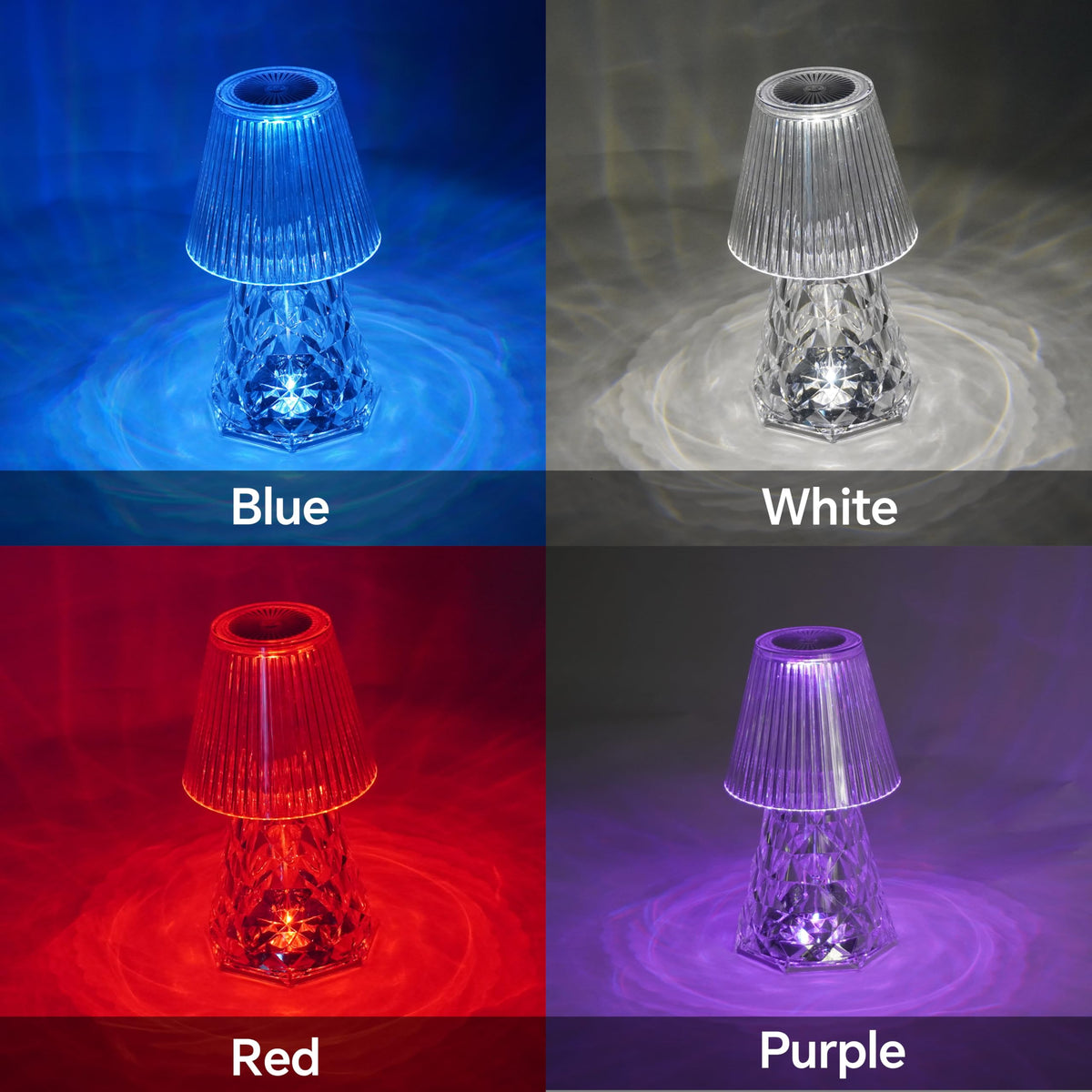 LOZNDA Waterproof Shower Lamp, Rechargeable Bathroom Lamp with RGB, Cordless Crystal Table Lamp, Dimmable Crystal Bedside Night Light for Bathroom Bedroom