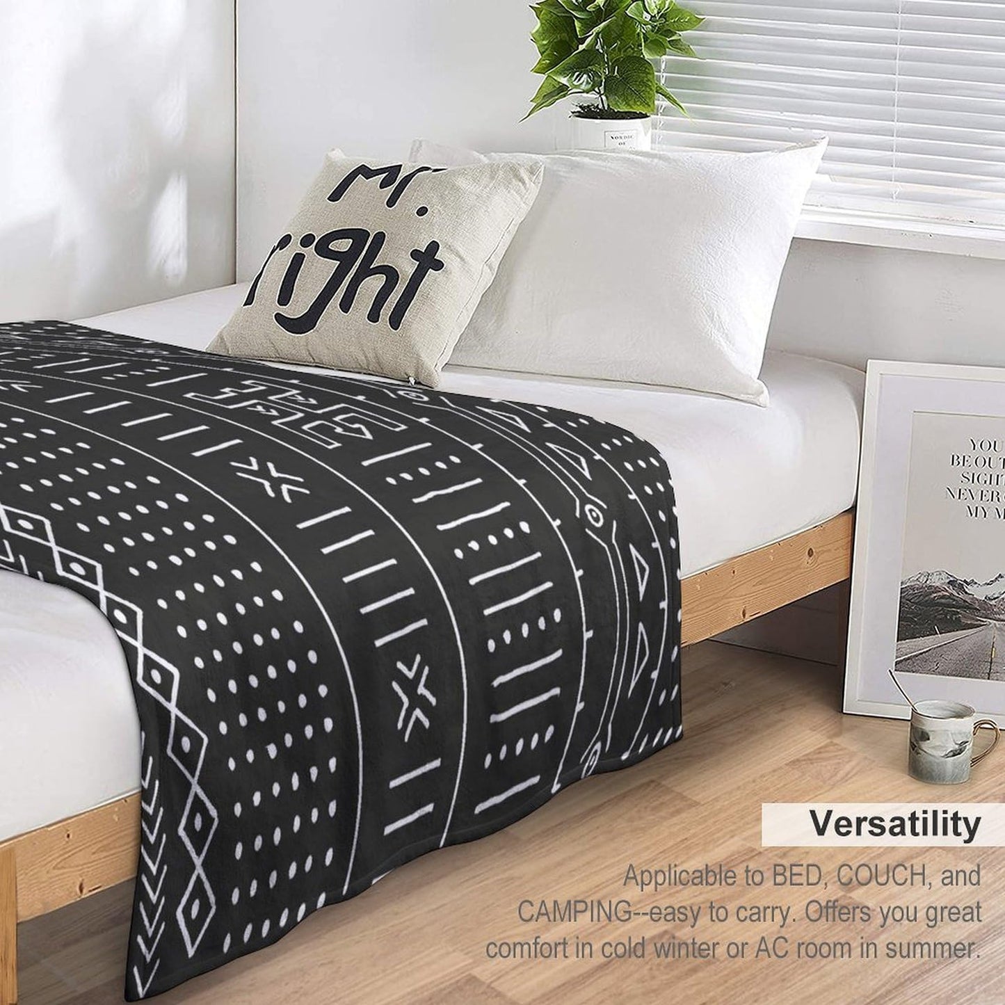 ZhiRain Traditional African Geometric Throw Blanket Black and White Tribal Ethnic Blanket for Sofa Bed Couch Chair Or Dorm 50"x60"