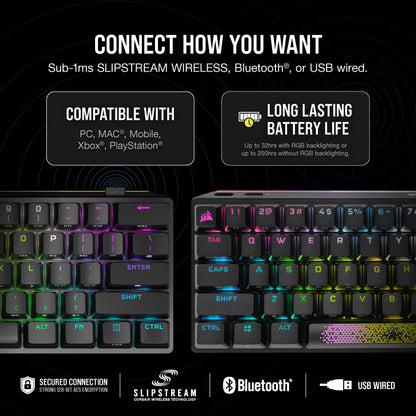 CORSAIR K70 PRO MINI WIRELESS RGB 60% Mechanical Gaming Keyboard – Swappable CHERRY MX RED Switches – PBT Double-Shot Keycaps – iCUE Compatible – PC, Mac, PS5, PS4, Xbox – QWERTY UK – Black