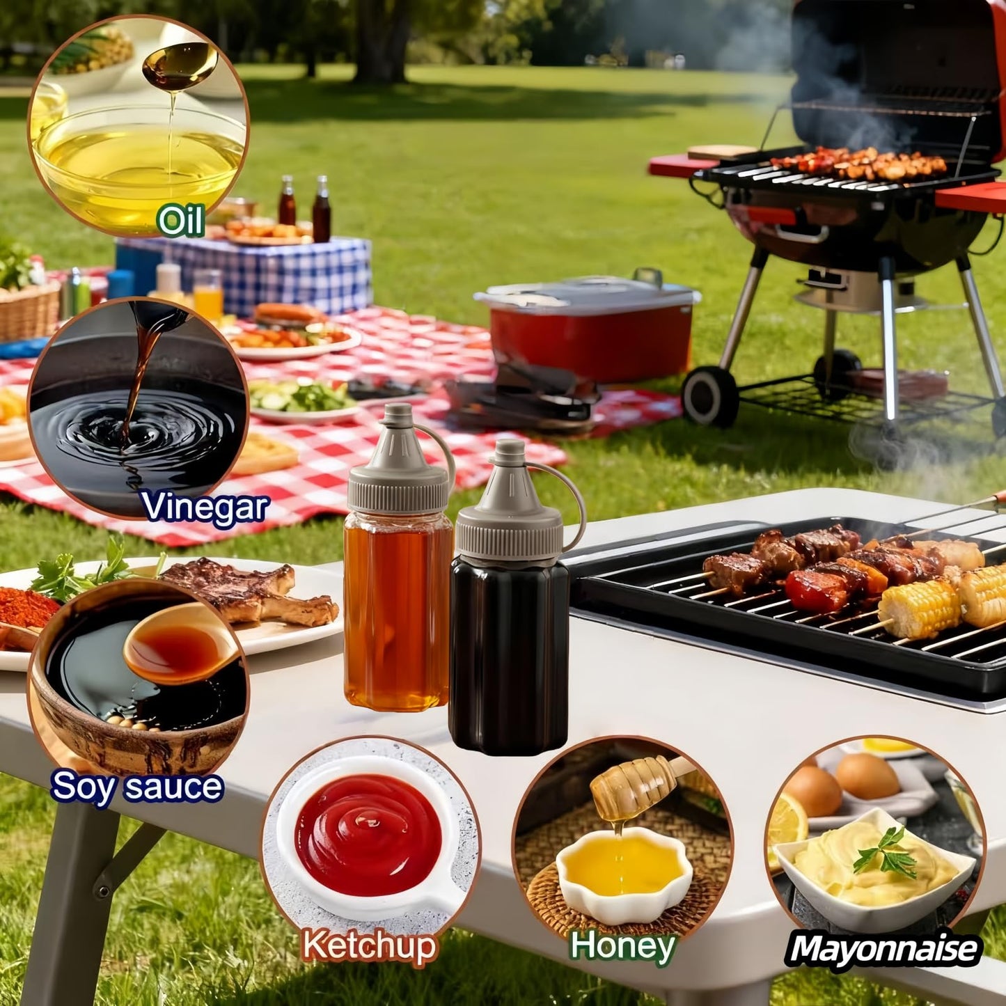 Portable Seasoning Bottle Set, Mini Plastic Spice Jar And Mini Plastic Jam Squeeze Bottle Set Suitable For Outdoor Barbecue, Camping, Kitchen Filling With Salt, Pepper, Jam And Various Seasonings