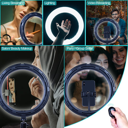 AGM 10” LED Ring Light with Tripod Stand & Phone Holder 3 Light Modes & 10 Brightness Level for Video/Photography/Live Streaming