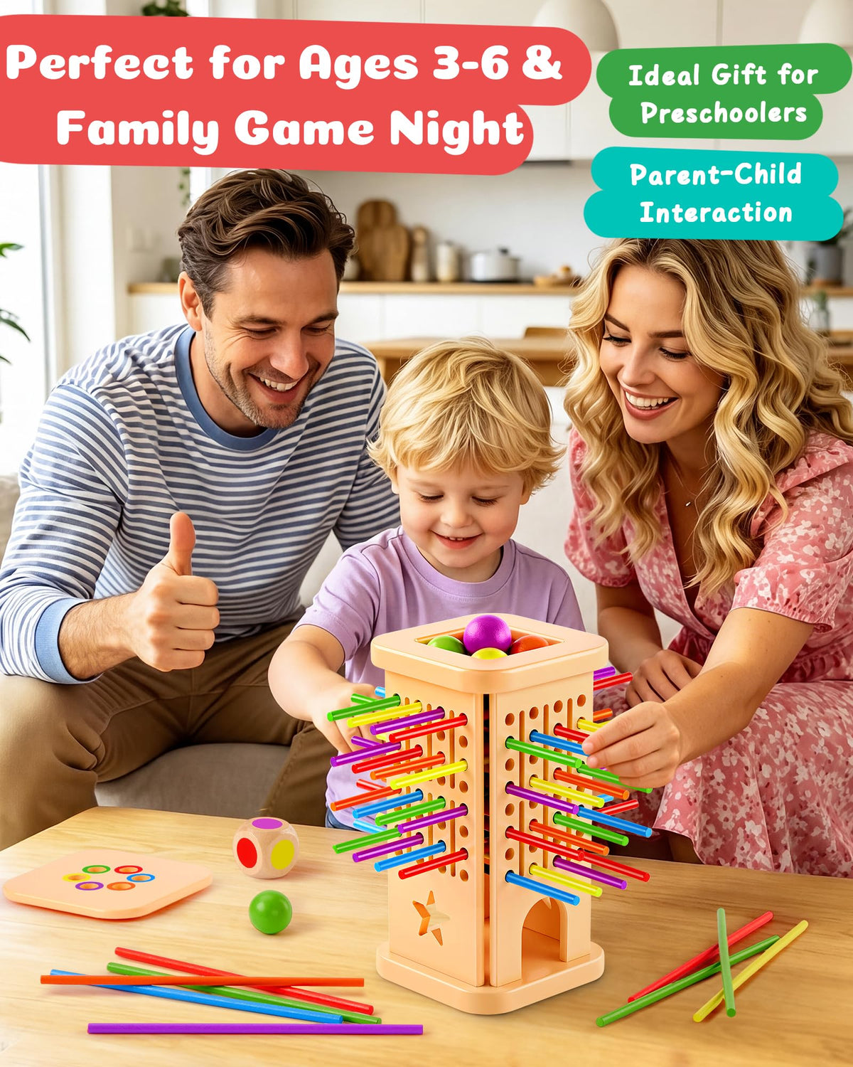 Montessori Wooden Board Game for Kids 3–8, Color Matching Fine Motor Toy
