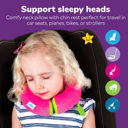 Trunki Kid's Travel Neck Pillow And Chin Rest | Support Sleepy Heads in the Car Seat, Plane, Bike or Pram | Yondi SMALL Betsy (Pink)