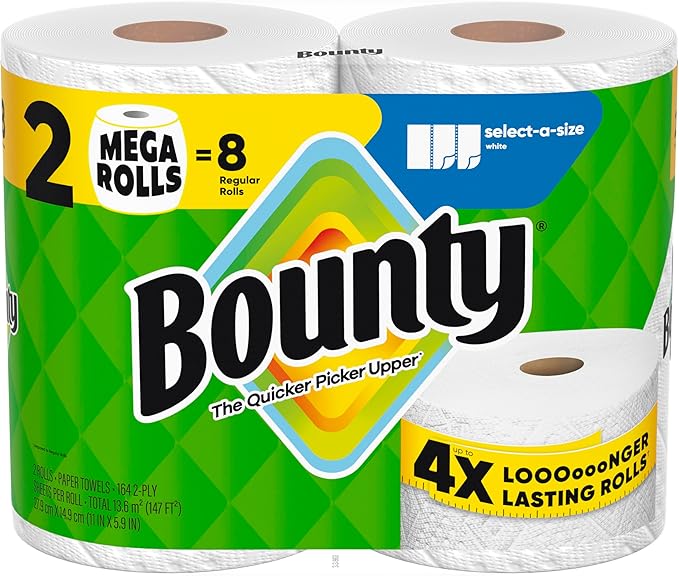 Bounty Select-A-Size Paper Towels, 2 Mega Rolls = 8 Regular Rolls