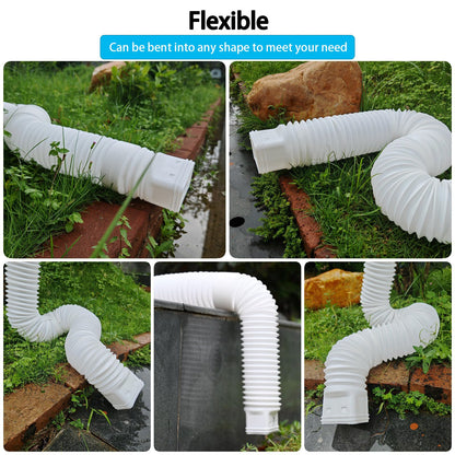 HAHOME 2 Pack Rain Gutter Downspout Extensions,Drain Downspout Extender Diverter, Flexible Downspout Extensions Can Extendable from 21 to 60 Inches (White)