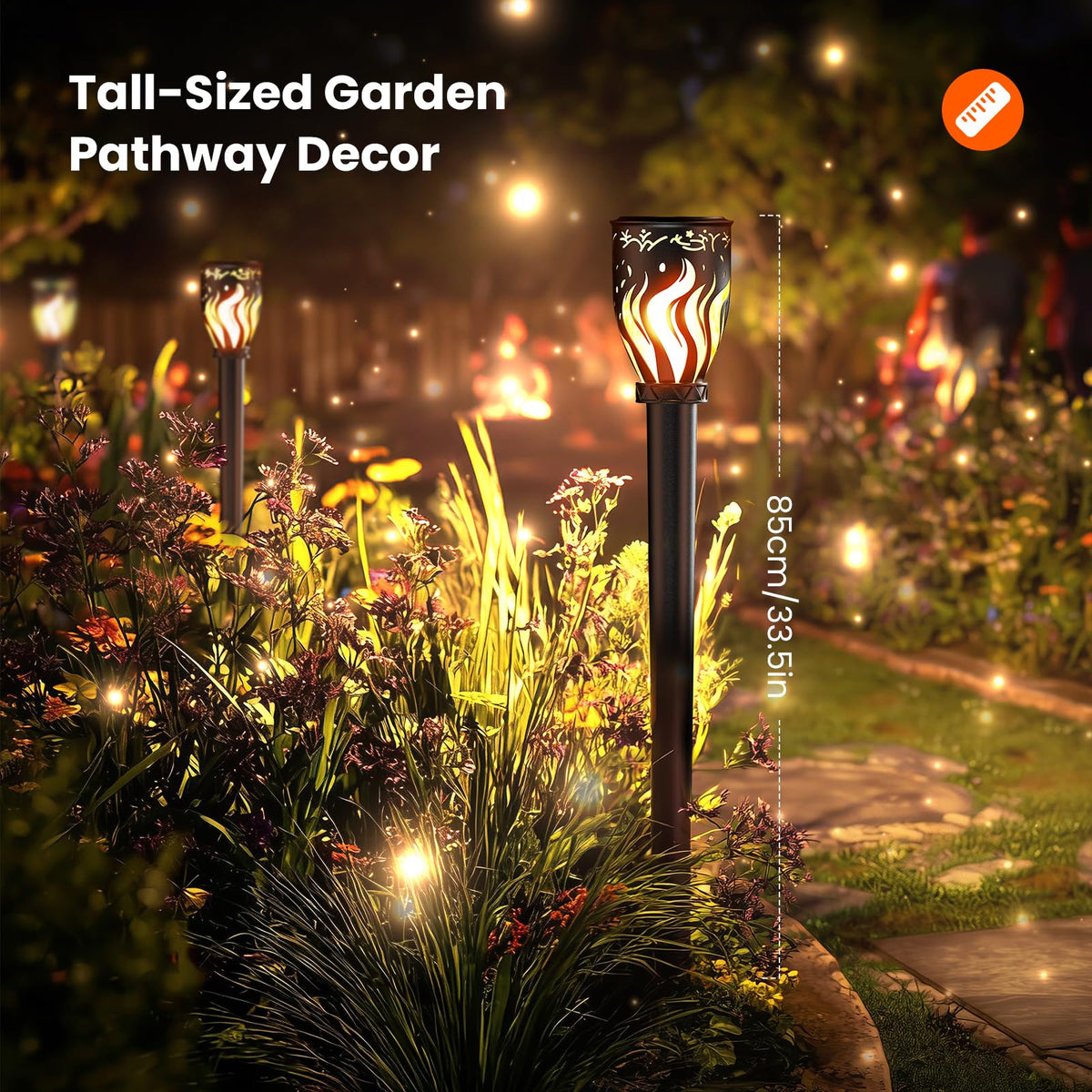 MrCrafts Nature Solar Lights Outdoor 4 Pack - 40'' Solar Powered Pathway Lights with Flickering Flame, Ideal for Gardens, Pathways, Patio, Balcony, Pool - Christmas, Halloween & Year - Round Decor
