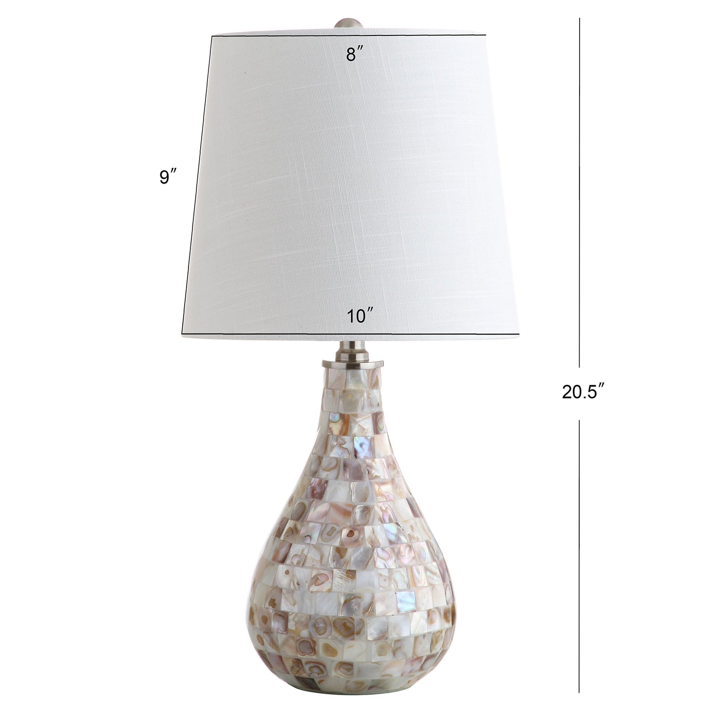 JONATHAN Y 20.5" Seashell Coastal Mini LED Table Lamp for Living Room Office, White Linen Drum Shade, Modern Mother of Pearl Bedside Nightstand Lamp, LED Bulb Included JYL1024A
