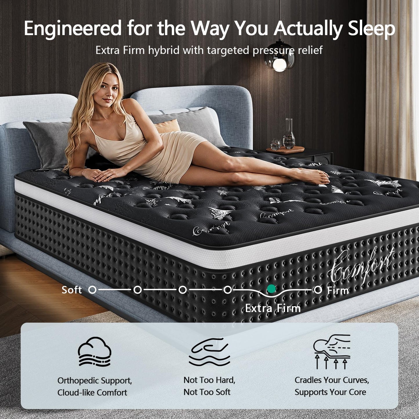 Twin Mattress, 12 Inch Twin Size Mattress in a Box, with Cooling Memory Foam & Pocket Springs, Extra Firm Feel Mattresses, Pressure Relief & Motion Isolation, CertiPUR-US Certified, 75"L x 39"W