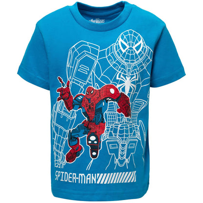 Marvel Avengers Mech Strike Spider-Man Hulk Iron Man Little Boys 4 Pack Graphic T-Shirts Blue/Green/Grey/Red 6