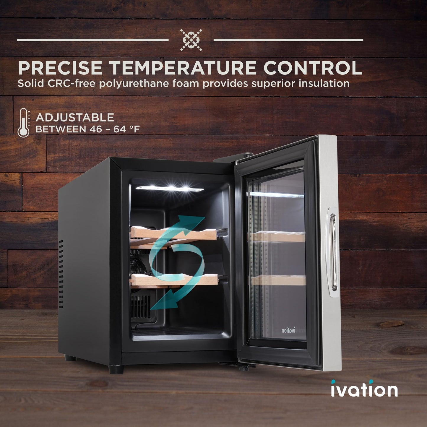 Ivation Premium Stainless Steel 6 Bottle Horizontal Thermoelectric Wine Cooler/Chiller Counter Top Red & White Wine Cellar w/Digital Temperature, Freestanding Refrigerator Quiet Operation Fridge