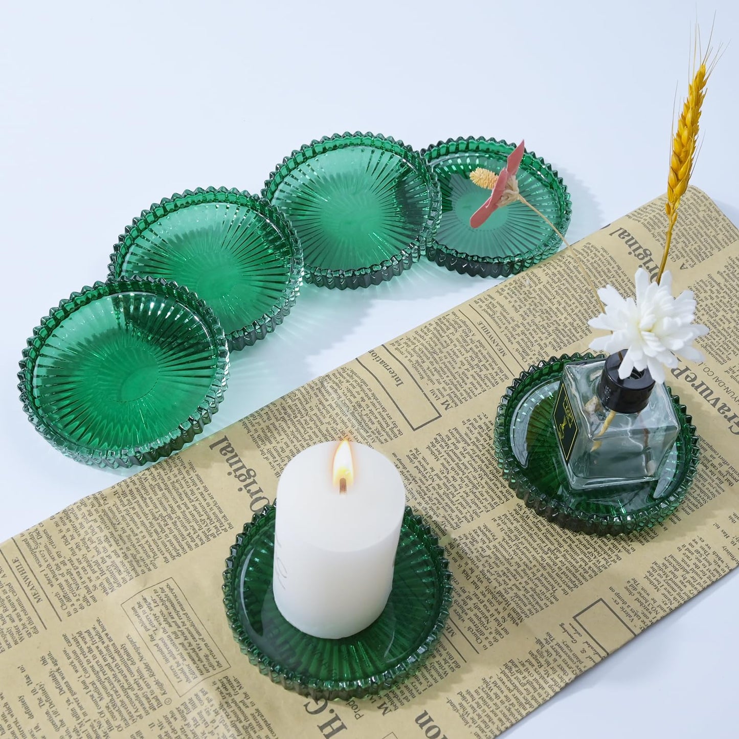 Jollyhilan Glass Coaster 6 Pack Round Cup Coasters for Drinks,Crystal Coffee Coaster,Stylish Drink Coasters for Kitchen Bar Dining Room Living Room Office Decor and Jewelry Storage,Green