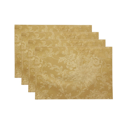 Poinsettia Elegance Jacquard Holiday Table Collection, Polyester, Gold, 13" x 19" (Placemats)
