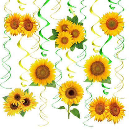 KALEFO 30PCS Sunflower Decorations Hanging Swirls Spring Summer Party Supplies Sun Flowers Foil Ceiling Wall Decor for Baby Shower Birthday Wedding Family Holiday Favors