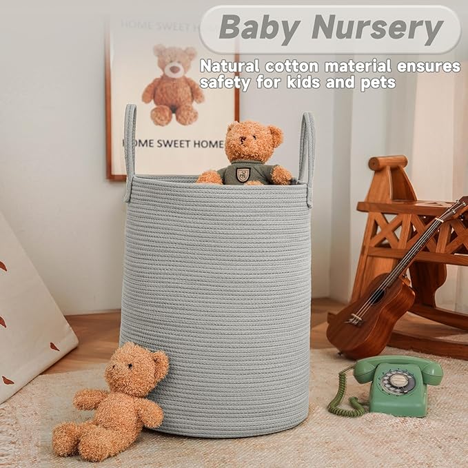 Large Woven Laundry Basket Hamper, 100L Cotton Rope Storage Bin