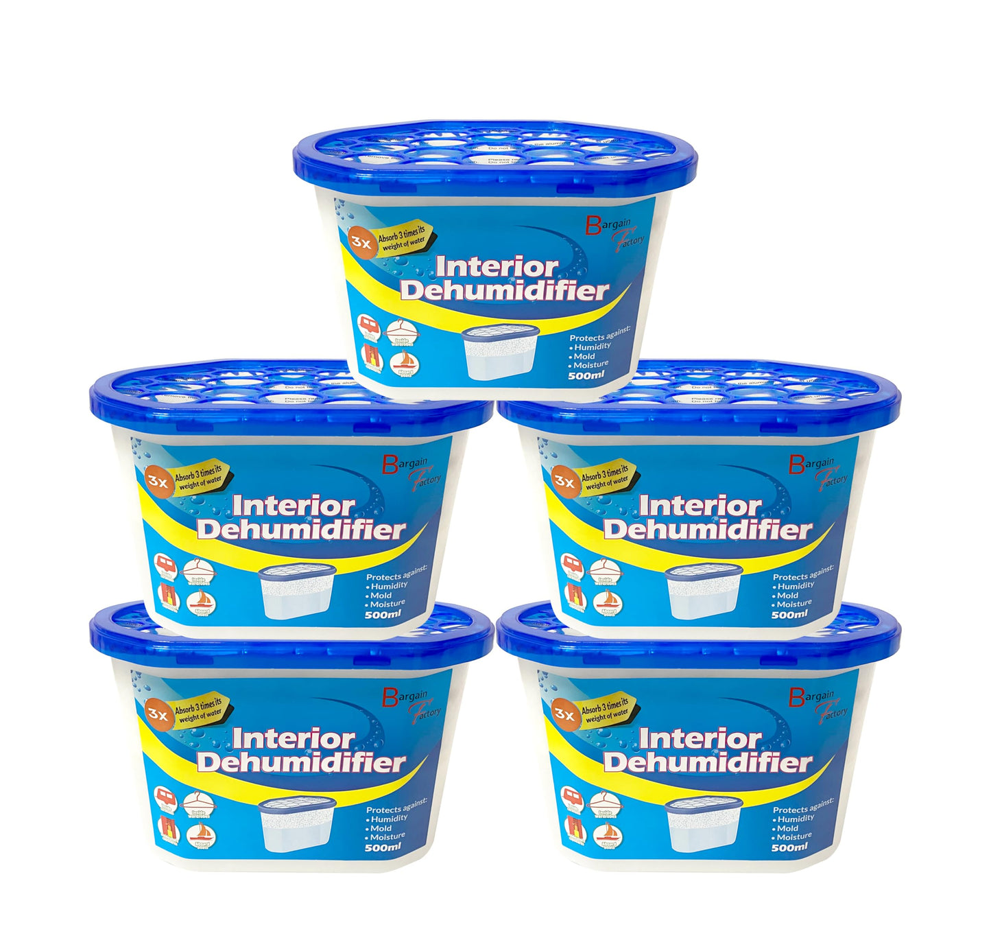 Bargain Factory Dehumidifier 500ml Pack of 25 Condensation Remover Moisture Absorber Dehumidifiers for Damp, Mould, Moisture in Home, Kitchen, Bedroom, Caravan, Office, Garage, Bathroom, Basement