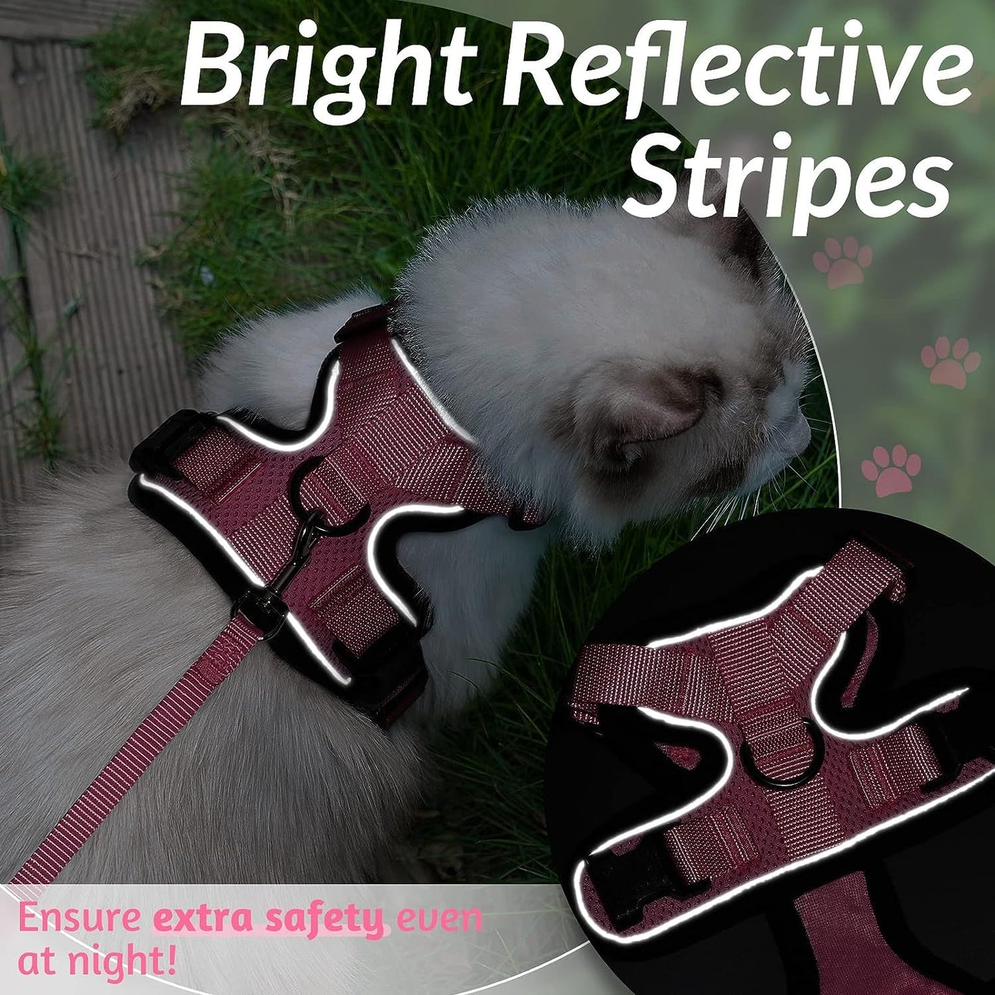 rabbitgoo Cat Harness and Leash for Walking, Escape Proof Soft Adjustable Vest Harnesses for Cats, Easy Control Breathable Reflective Strips Jacket, Pink, M