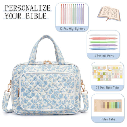 Bible Bag for Women, Large Bible Cover Case with Study Supplies,Girls Carrying Case with Highlighters, Pens, Bible Tabs, Sticky Notes, Christian Gifts for Girls, Mom, Easter Mothers Day Religious Gift