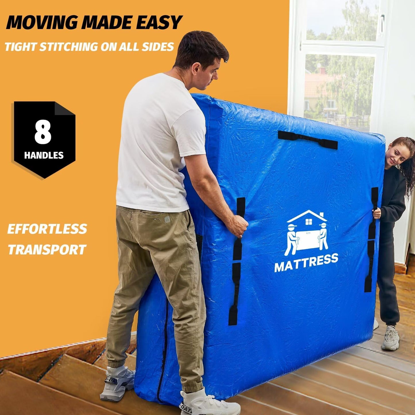 BETU Mattress Bags for Moving, Mattress Protector Waterproof Mattress Cover Queen Size Storage Bags with 8 Heavy-Duty Handles and Zipper for Bed Extra Thick Large Reusable (82"x62"x15" Blue)
