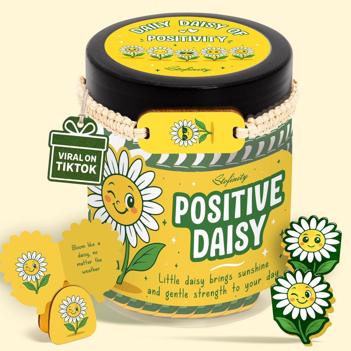 Stofinity Positive Daisy Gifts For Women - Emotional Support Flowers For Teachers Appreciation Gifts, Jar of Positive Affirmations Cards For Teens, Inspirational Gift Cute Desk Accessories