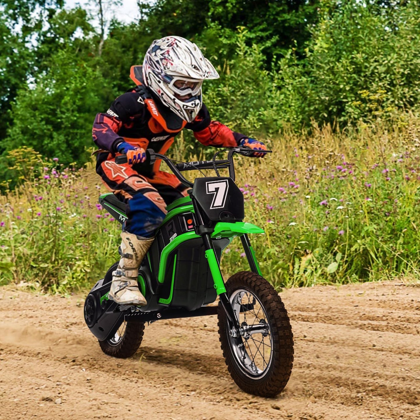 24V 350W Electric Dirt Bike for Kids – 3-Speed Modes, 14.29MPH Max Speed, ASTM-Certified Safe Motorcycle with Shockproof Suspension, Best Gift for Boys & Girls