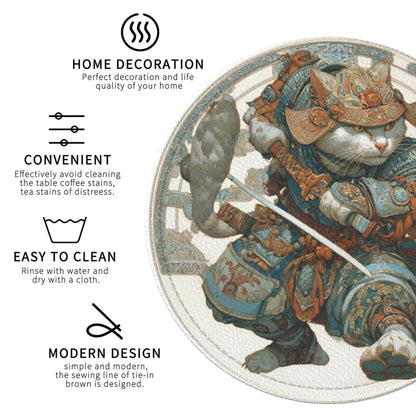 Japanese Cat Coasters Leather Round Drink Coasters 6 Pcs Set with Holderor for Cup Drink Coffee Table Bar Home Decor