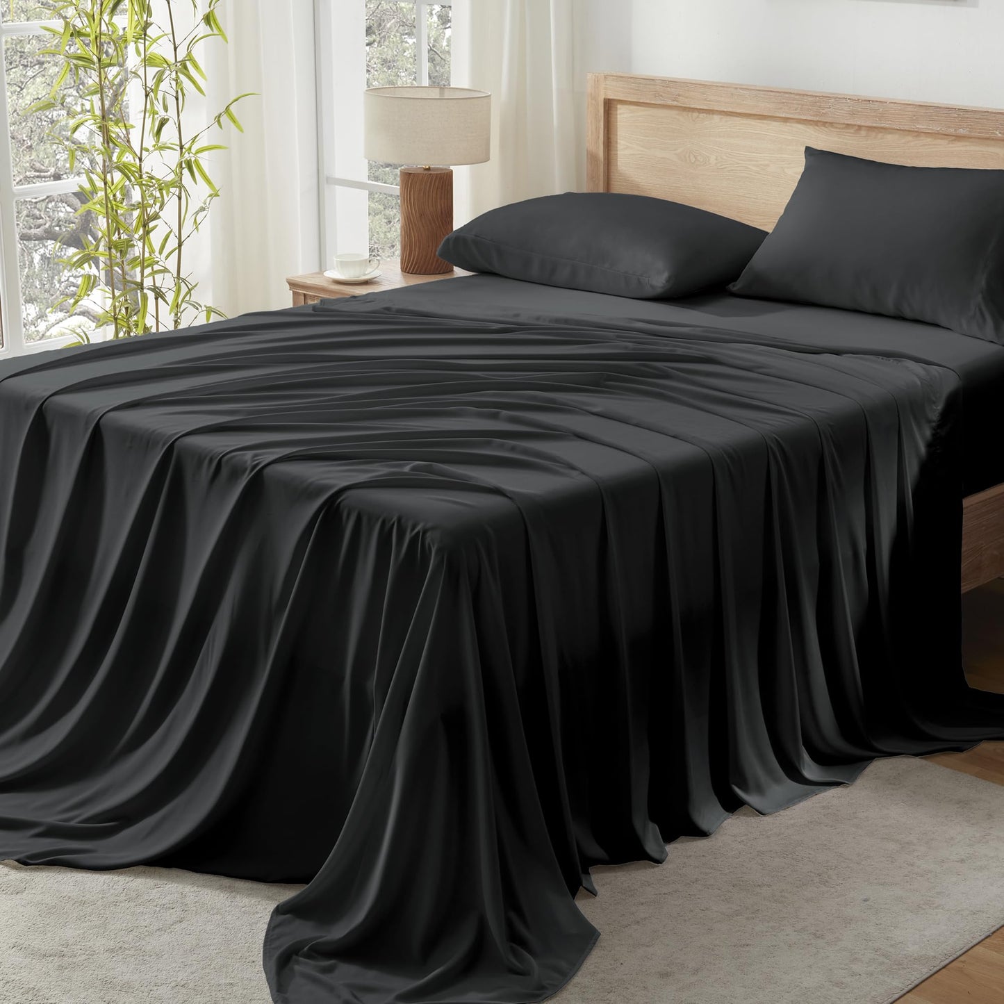 Andency Black King Size Sheets Set, 100% Viscose Derived from Bamboo, Cooling King Sheets, Deep Pocket Up to 16", Silky Soft Bed Sheets, Hotel Luxury Breathable Bedding Sheets & Pillowcases…