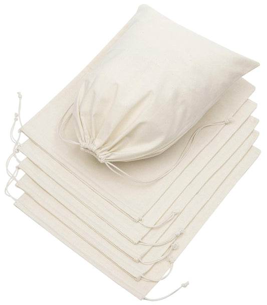100 Percent Cotton Muslin Drawstring Bags For Shoes Storage Pantry Gifts (12 x 16 inch - 6 pack, Beige)