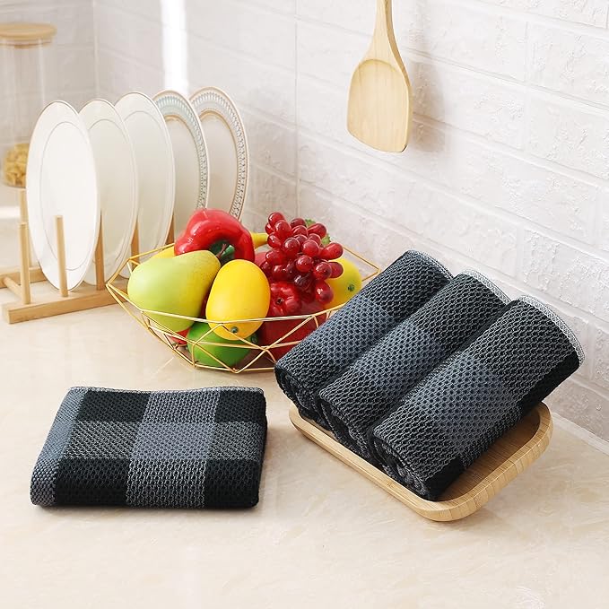 Homaxy 100% Cotton Waffle Weave Check Plaid Kitchen Towels, 13 x 28 Inches