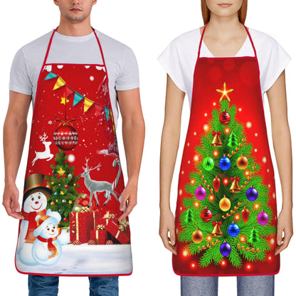 Dumoldpa 2Pcs Christmas Tree Snowman Aprons Waterdrop Resistant Kitchen Cooking Aprons for Women Men Chef Wedding Cool Bridal Engagement Christmas Gifts for Couple