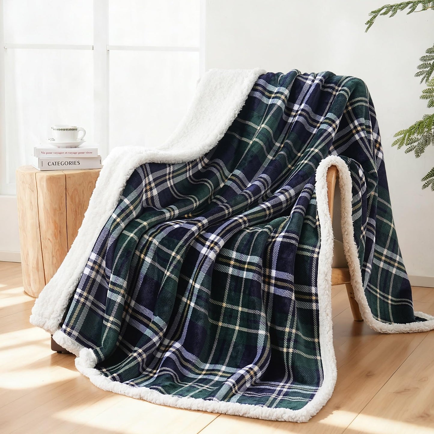 Gracelife Sherpa Fleece Throw Blanket for Couch, Fluffy Plush Warm Fuzzy Blanket for Women and Men, Cozy Thick Soft Twin Blanket for Bed (Green-Soft Blue, 60"*80")