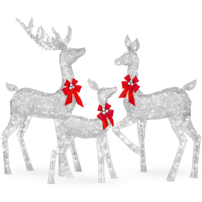 Best Choice Products 3-Piece Large Lighted Christmas Deer Family Set 5Ft Outdoor Yard Decoration with 360 LED Lights, Stakes, Zip Ties - Silver