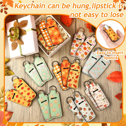 Ctosree 20 Pcs Thanksgiving Lipstick Holder Keychain Friendsgiving Gifts Pumpkin Lip Balm Holder for Thanksgiving Party Favor