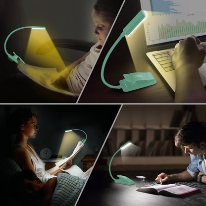 Gritin 9 LED Rechargeable Book Light for Reading in Bed - Eye Caring 3 Color Temperatures,Stepless Dimming Brightness,80 Hrs Runtime Small Lightweight Clip On Book Reading Light for Studying